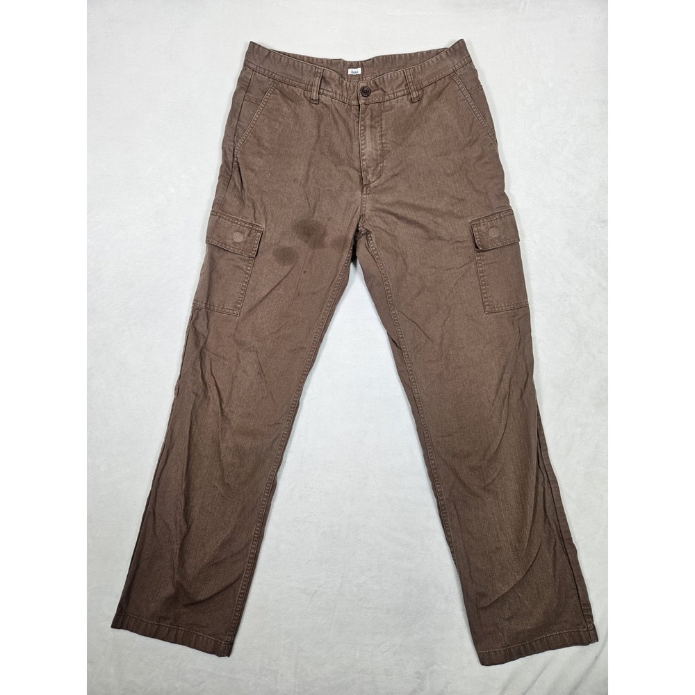 Katin Mens Cargo Pants Brown Straight Leg Zip Fly Eight Pockets Size 32 Cotton
